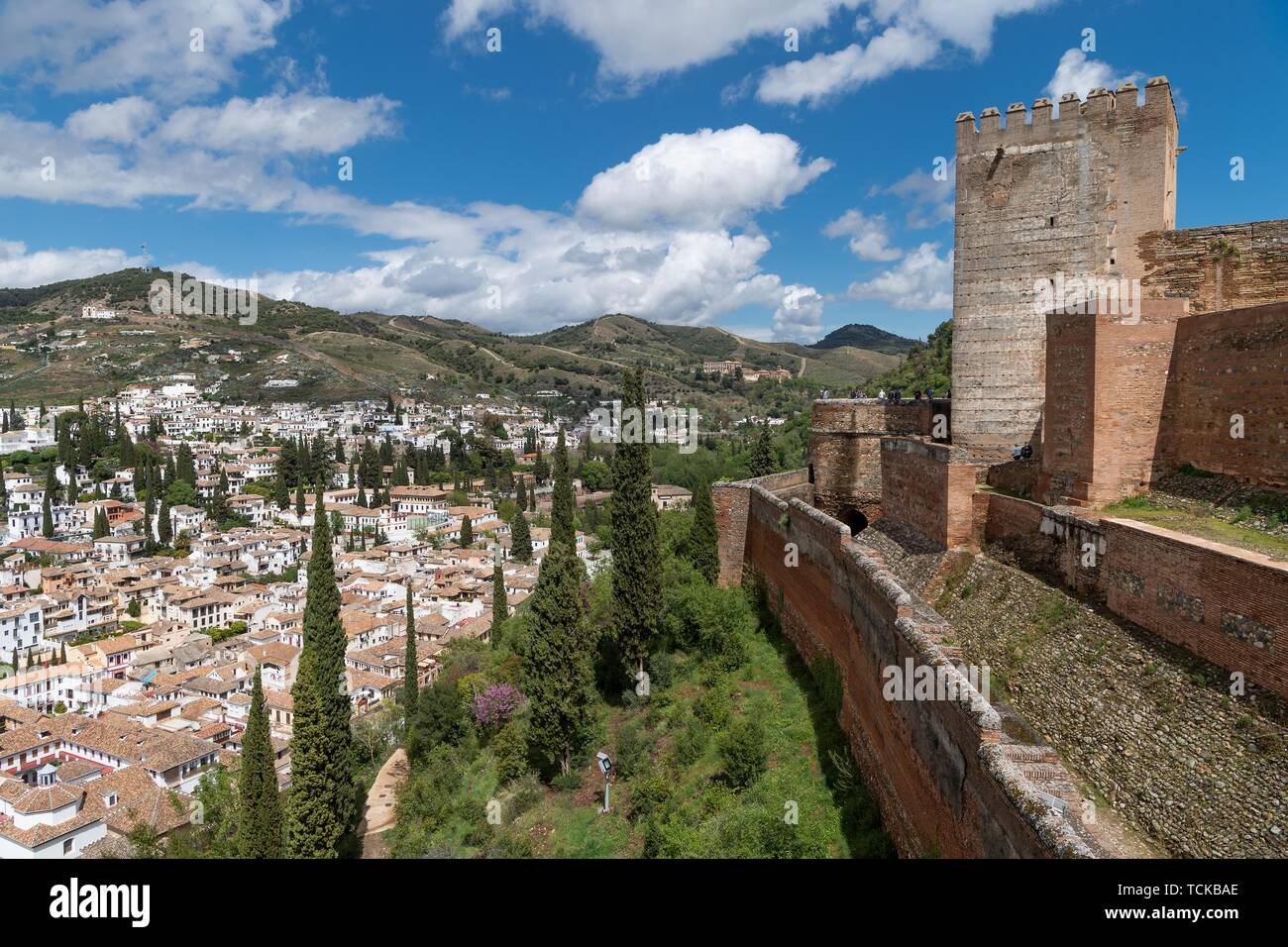 Blick auf die stadt mit Alcazaba der Alhambra, Granada, Andalusien, Spanien Stockfoto