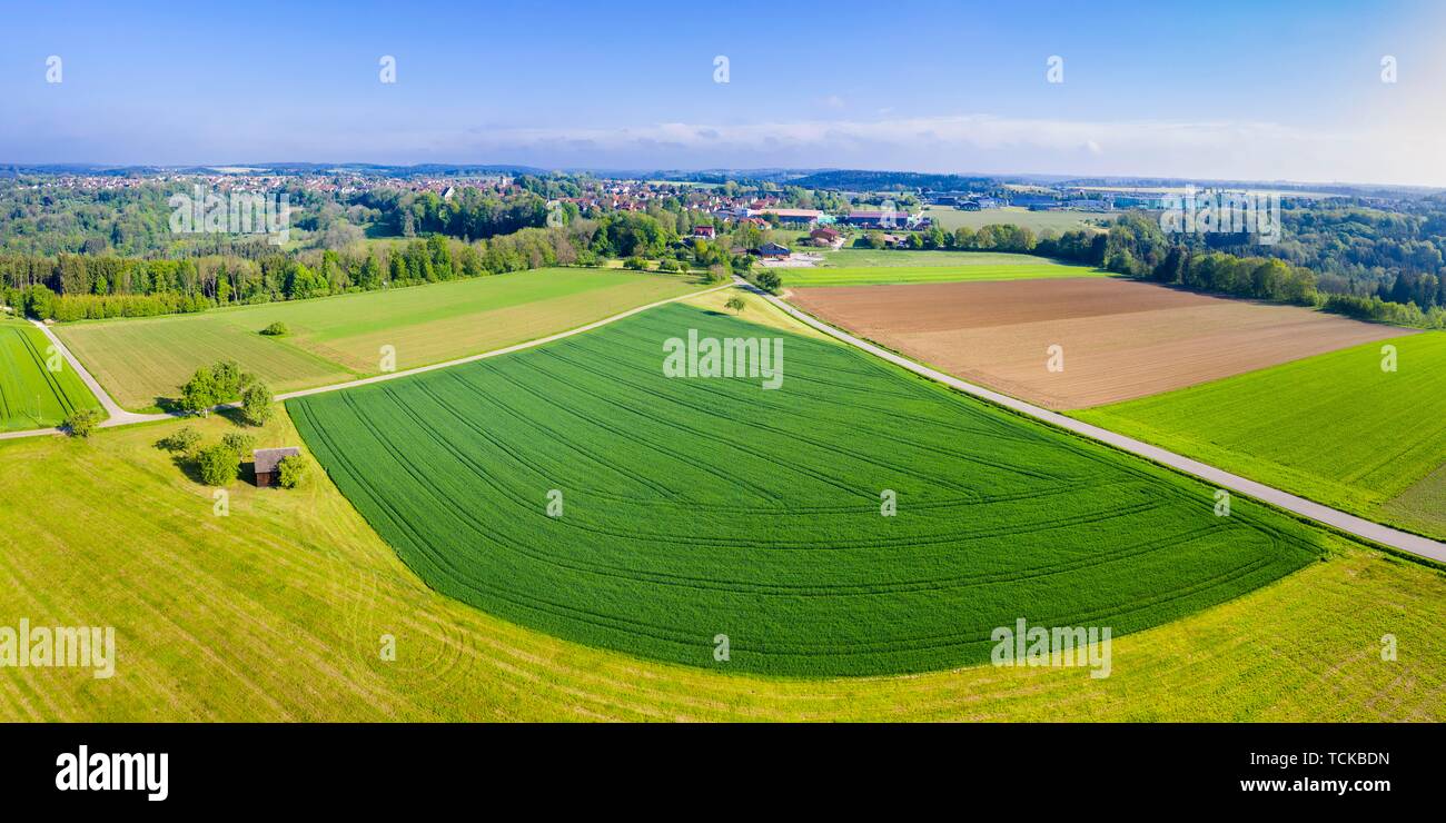 Luftaufnahme, landwirtschaftliche Flächen, Schwäbischer Wald, Rems-Murr-Kreis, Baden-Württemberg, Deutschland Stockfoto