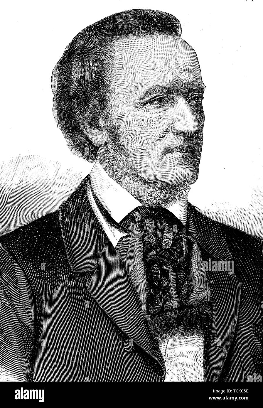 Wilhelm Richard Wagner, geboren am 22. Mai 1813, vom 13. Februar 1883 starb, ein deutscher Komponist, 1880, historische Holzschnitt, Deutschland Stockfoto