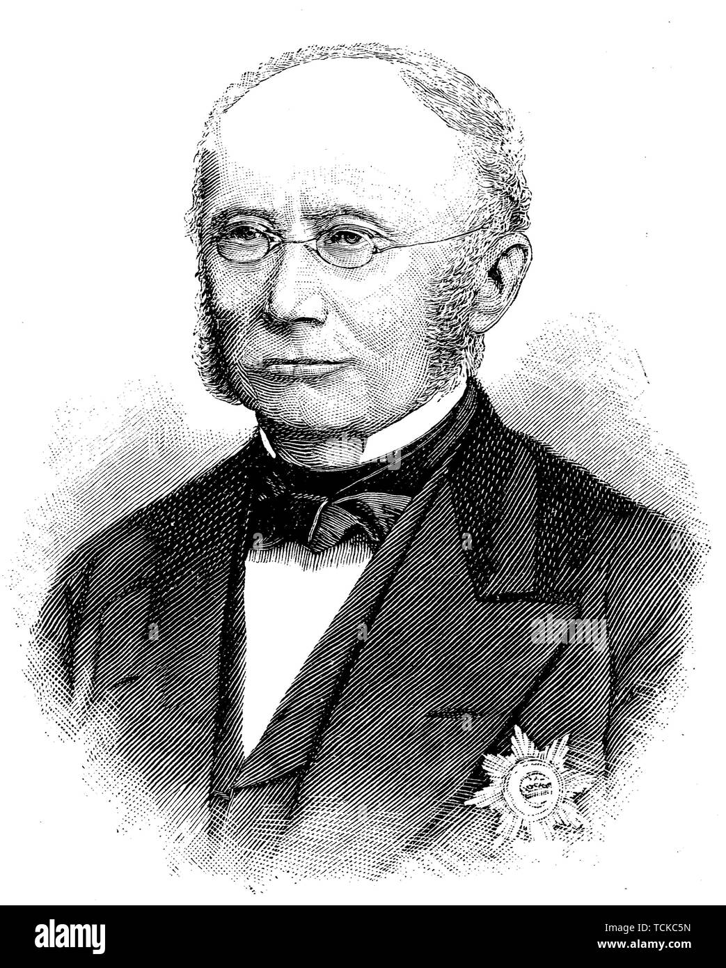 Baron Ludwig von Windthorst, geboren am 17. Januar 1812, stirbt am 14. März 1891, deutsche Politikerin 1880, historische Holzschnitt, Deutschland Stockfoto