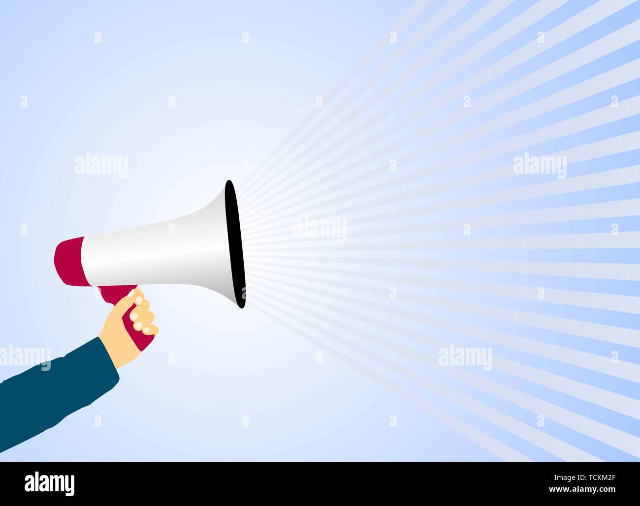Hand Megaphon oder Megaphon vor hellblauem Hintergrund Vector Illustration Stock Vektor
