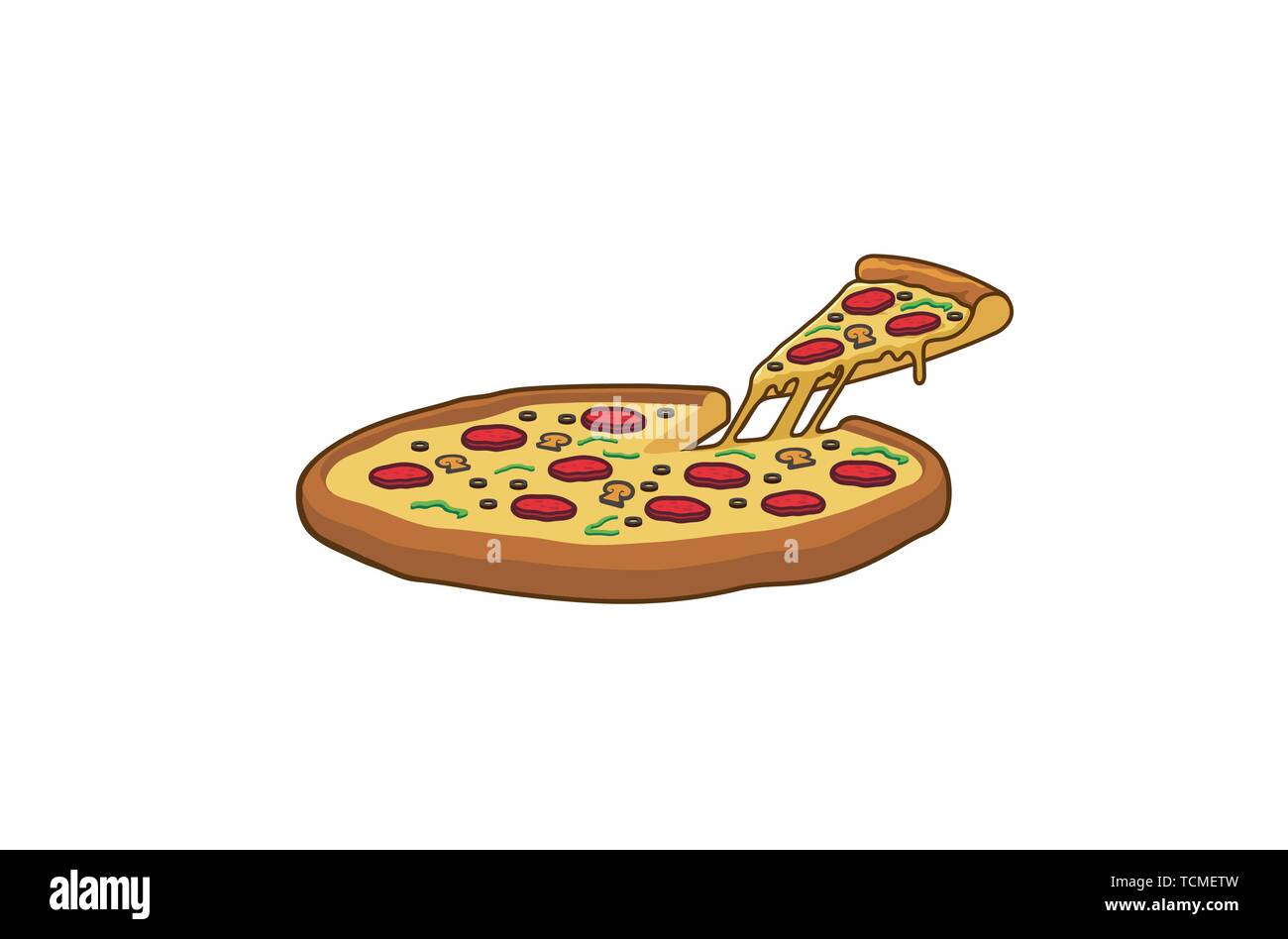 Lecker großes Tablett mit Pizza Logo Design Illustration Stock Vektor