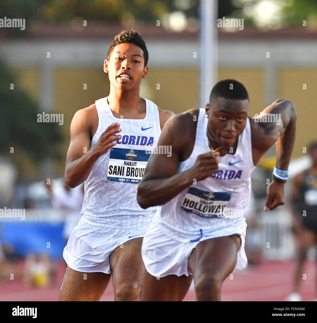 Florida's Hakim Sani Braun während der Männer 4100 m Staffel finale der NCAA Division I Outdoor Leichtathletik bei Mike A. Myers Stadion in Austin, Texas, USA, am 7. Juni 2019. Quelle: LBA/Alamy leben Nachrichten Stockfoto