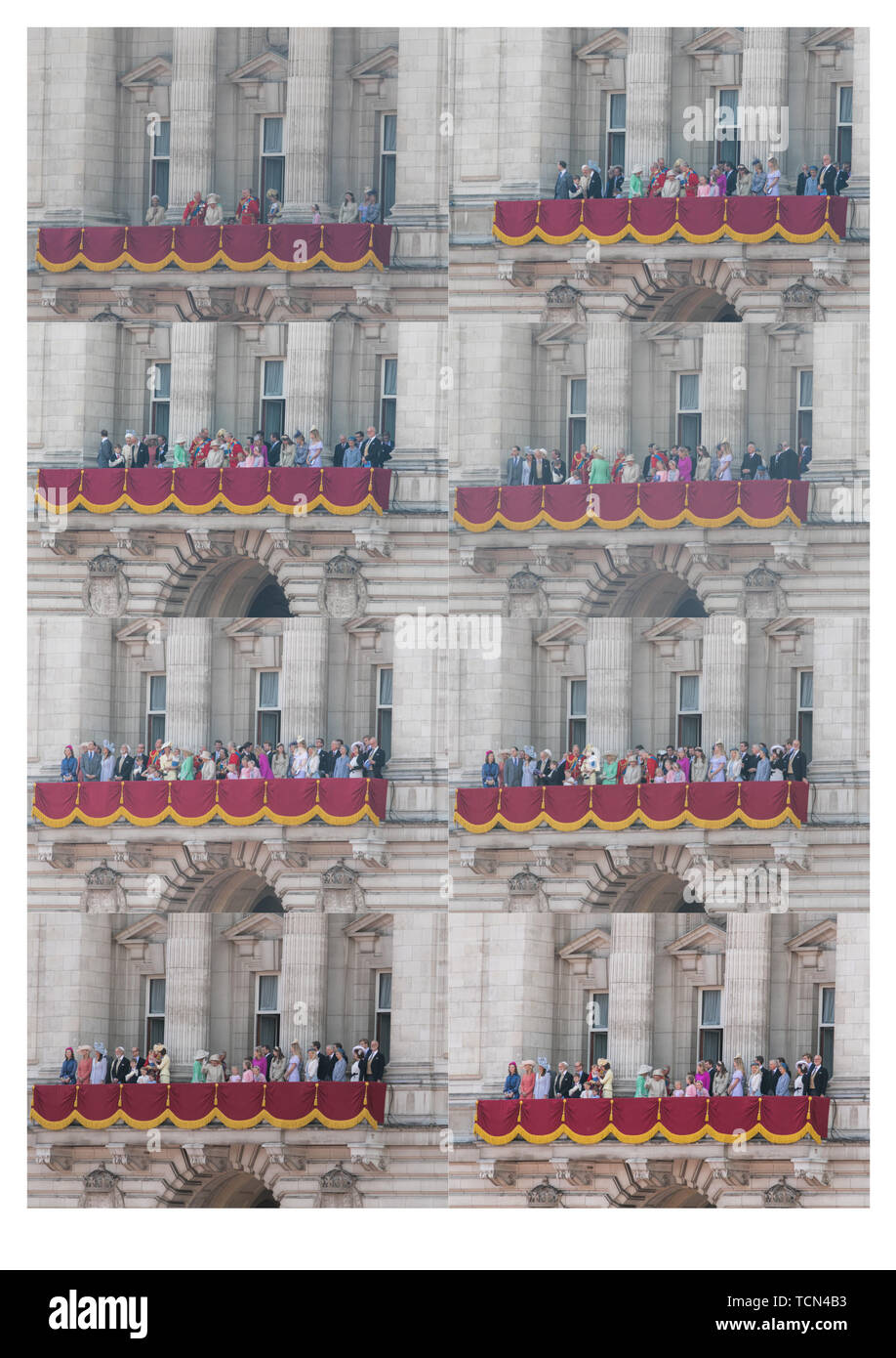 London, Großbritannien. 8. Juni 2019. Das zusammengesetzte Bild: Mitglieder der Königlichen Familie auf dem Balkon des Buckingham Palastes am Geburtstag der Königin feiern Credit: Amer ghazzal/Alamy leben Nachrichten Stockfoto