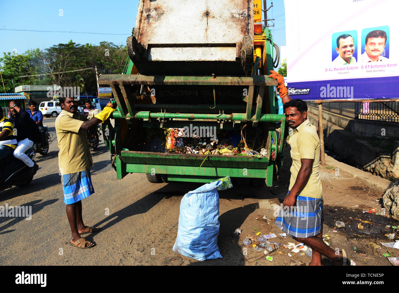 Garbage Collection in Chidambaram, Indien. Stockfoto