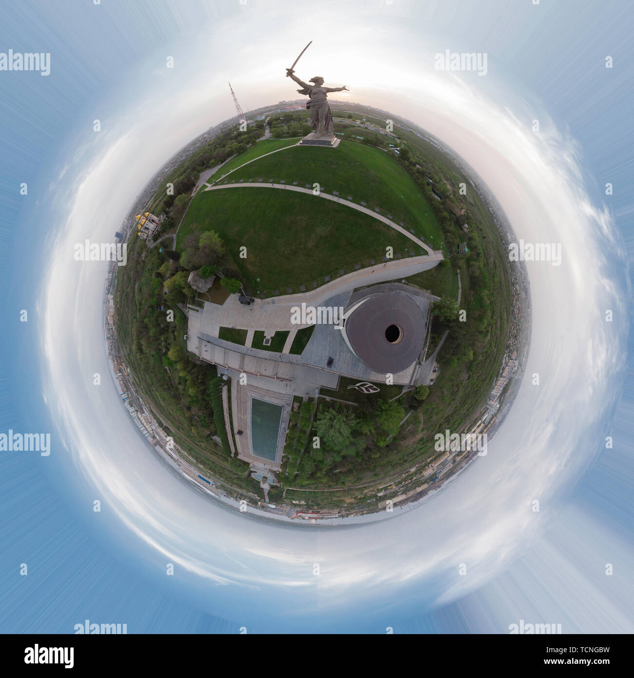 Großer Bereich der Mamaev Kurgan 360. Wolgograd, Russland 2018 Stockfoto