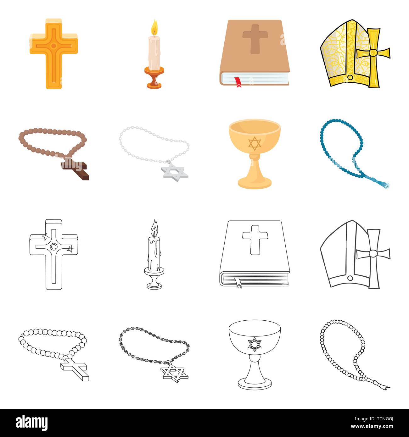Kreuz, Bibel, Schüssel, Rosenkranz, mittelalterliche, groß, Christian, Farbe, Raupe, Kruzifix, Lit, leer, Katholische, Vintage, Anordnung, Baptisten, Lebensmittel, Halskette, verzierte, Brennen, Cover, Container, Glaube, Kunst, Flimmern, Buch, glänzend, Symbol, Perlen, Tätowierung, Objekte, Kerze, Evangelium, Suppe, Muslim, Reihen, Rahmen, Kerze, Attribut, Gold, Silber, Design, Dekoration, Set, Vector, Icon, Illustration, isoliert, Sammlung, Element, Grafik, Vektor, Vektoren, Stock Vektor