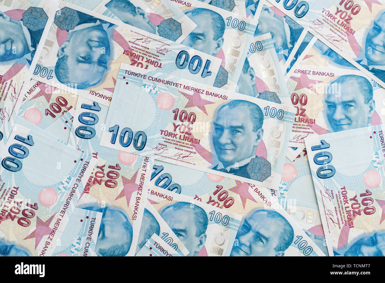 Türkische Lira Banknoten Hintergrund. Wirtschaft Konzept mit Banknoten Stockfoto