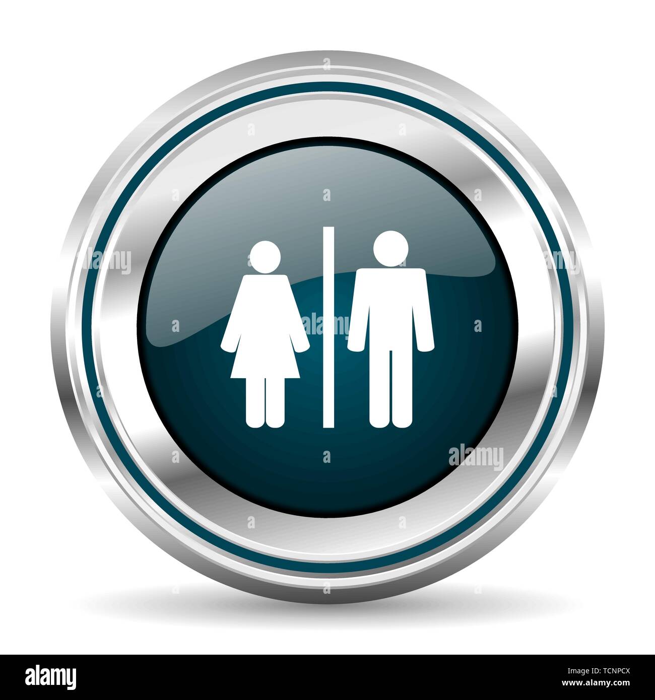 Mann und Frau Vektor icon. Chrom Grenze rund um Web-Taste. Silber Metallic Drucktaster Stock Vektor
