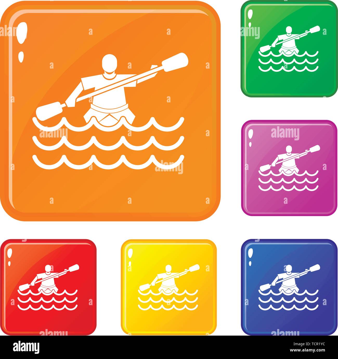 Männliche Athleten in einem Kanu Icons Set Vector Farbe Stock Vektor