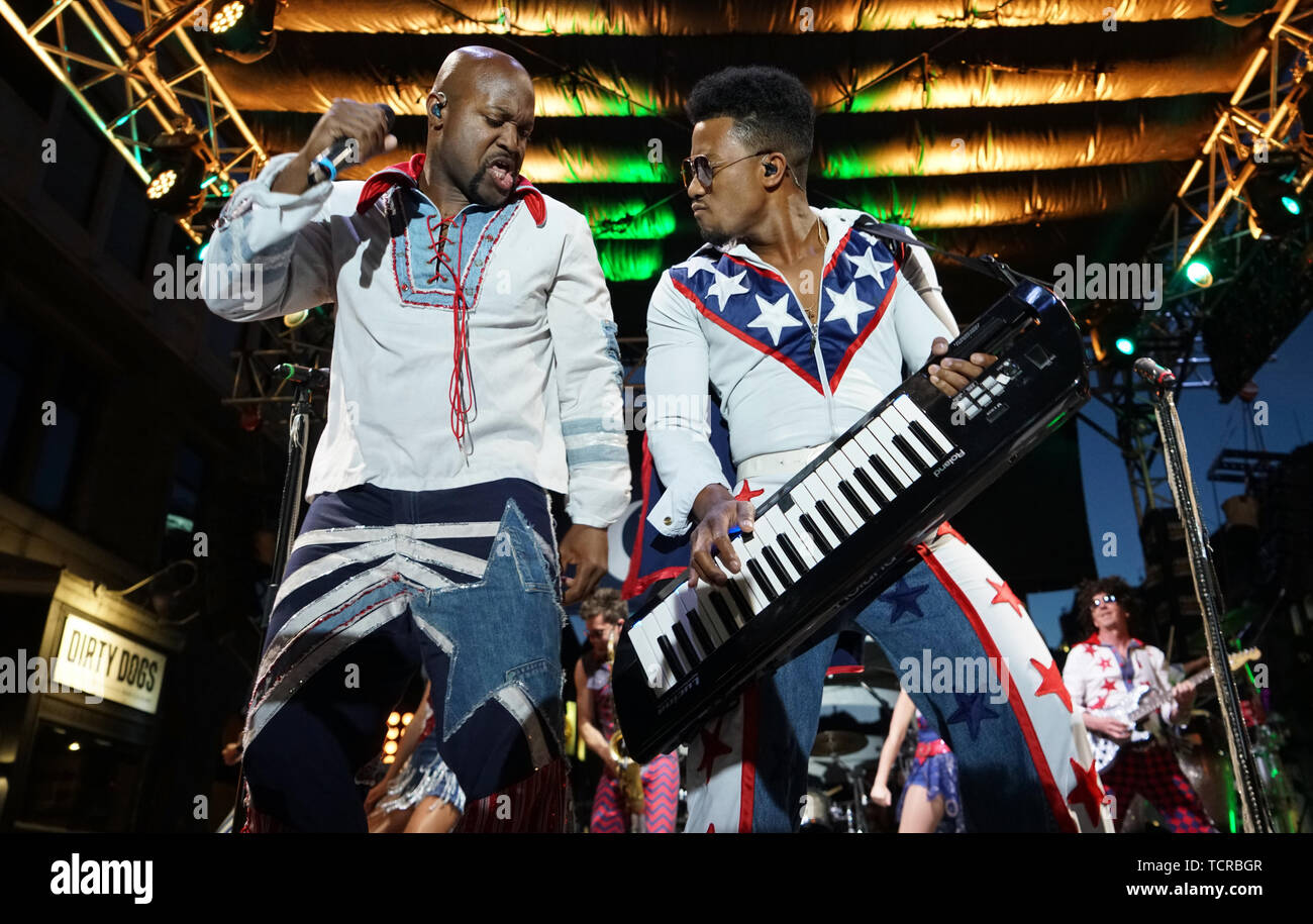 Montreal, Kanada, Juni 8,2019. Boogie Wonder Band spielen an der F1 Party. Montreal, Quebec, Kanada. Credit: Mario Beauregard/Alamy leben Nachrichten Stockfoto