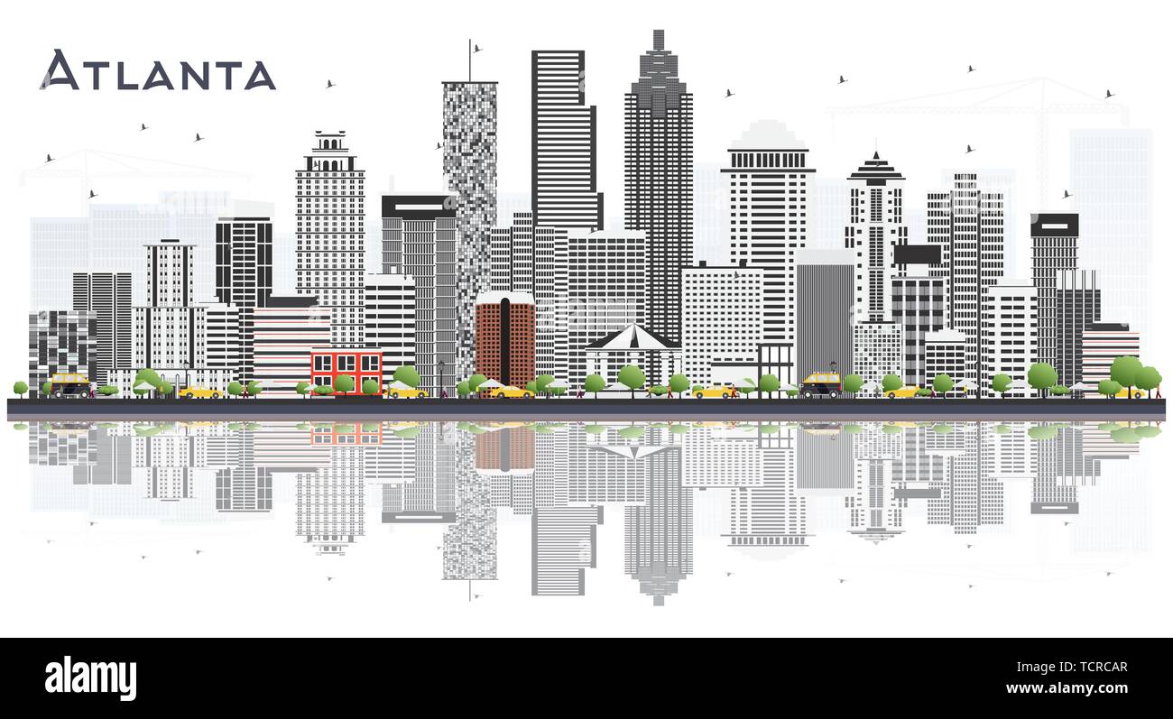 Atlanta Georgia USA Skyline der Stadt mit grauen Gebäude isoliert auf Weiss. Vector Illustration. Business Travel und Tourismus Konzept mit modernen Gebäuden Stock Vektor