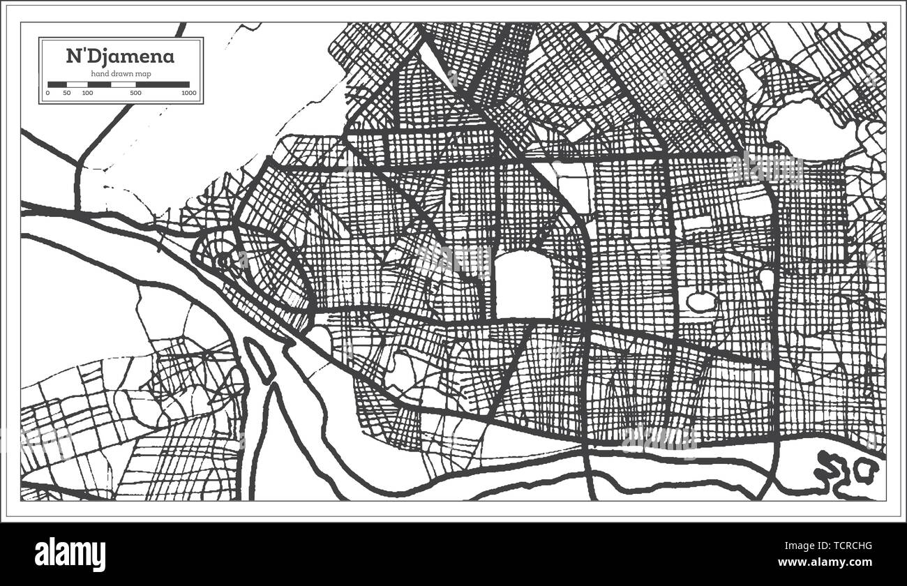 N'Djamena Tschad Stadtplan iin Schwarz und Weiß. Übersichtskarte. Vector Illustration. Stock Vektor