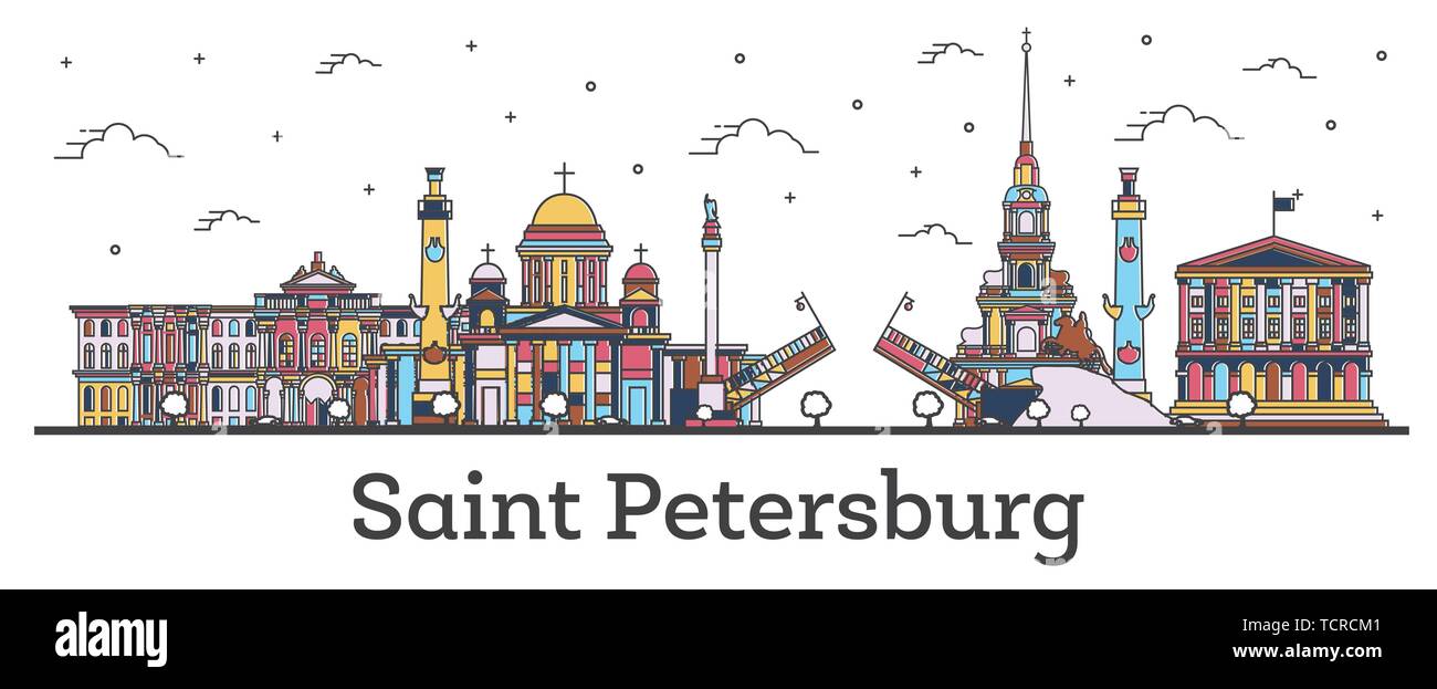 Umrisse Sankt Petersburg Russland Skyline Der Stadt Mit Farbe Gebaude Isoliert Auf Weiss Vector Illustration Sankt Petersburg Die Stadt Mit Sehenswurdigkeiten Stock Vektorgrafik Alamy