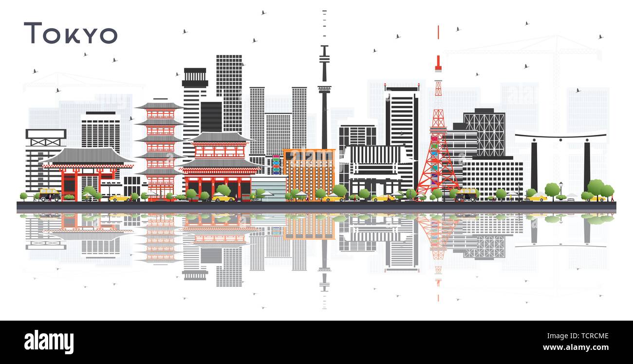 Tokyo Japan Skyline der Stadt mit Farbe Gebäude isoliert auf Weiss. Vector Illustration. Business Travel und Tourismus Konzept mit moderner Architektur. Stock Vektor