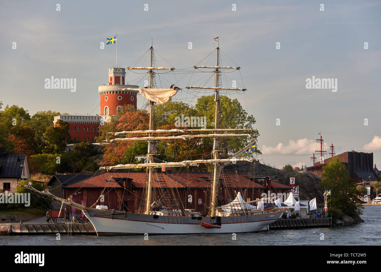 Tre Kronor Segelboot auf Kastellholmen, Stockholm, Schweden Stockfoto