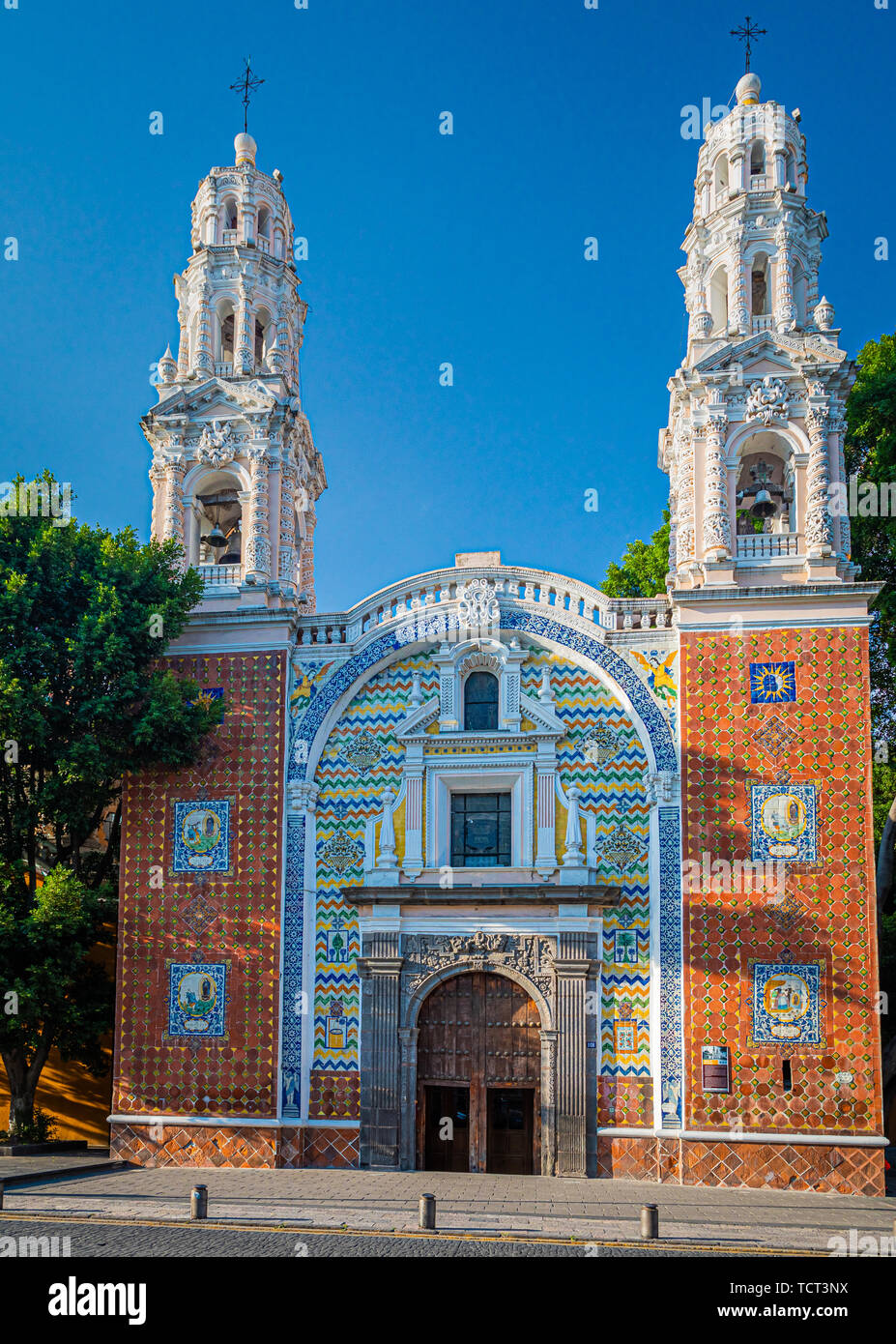Das Santuario de Nuestra Señora de Guadalupe war im frühen 18. Jahrhundert abgeschlossen, und ist ein gutes Beispiel für Pueblan Barock. Stockfoto
