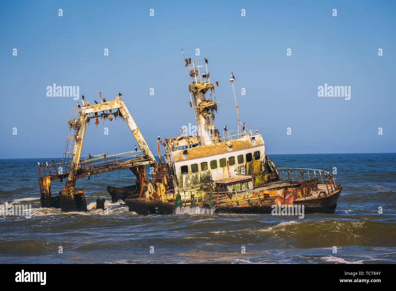 Verlassenes Schiffswrack der gestrandeten Zeila Schiff an der Skelettküste, Namibia Stockfoto
