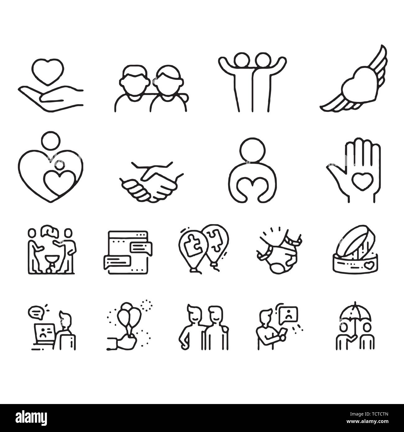 Freundschaft und Liebe Zeile für Symbole. Interaktion, gegenseitiges