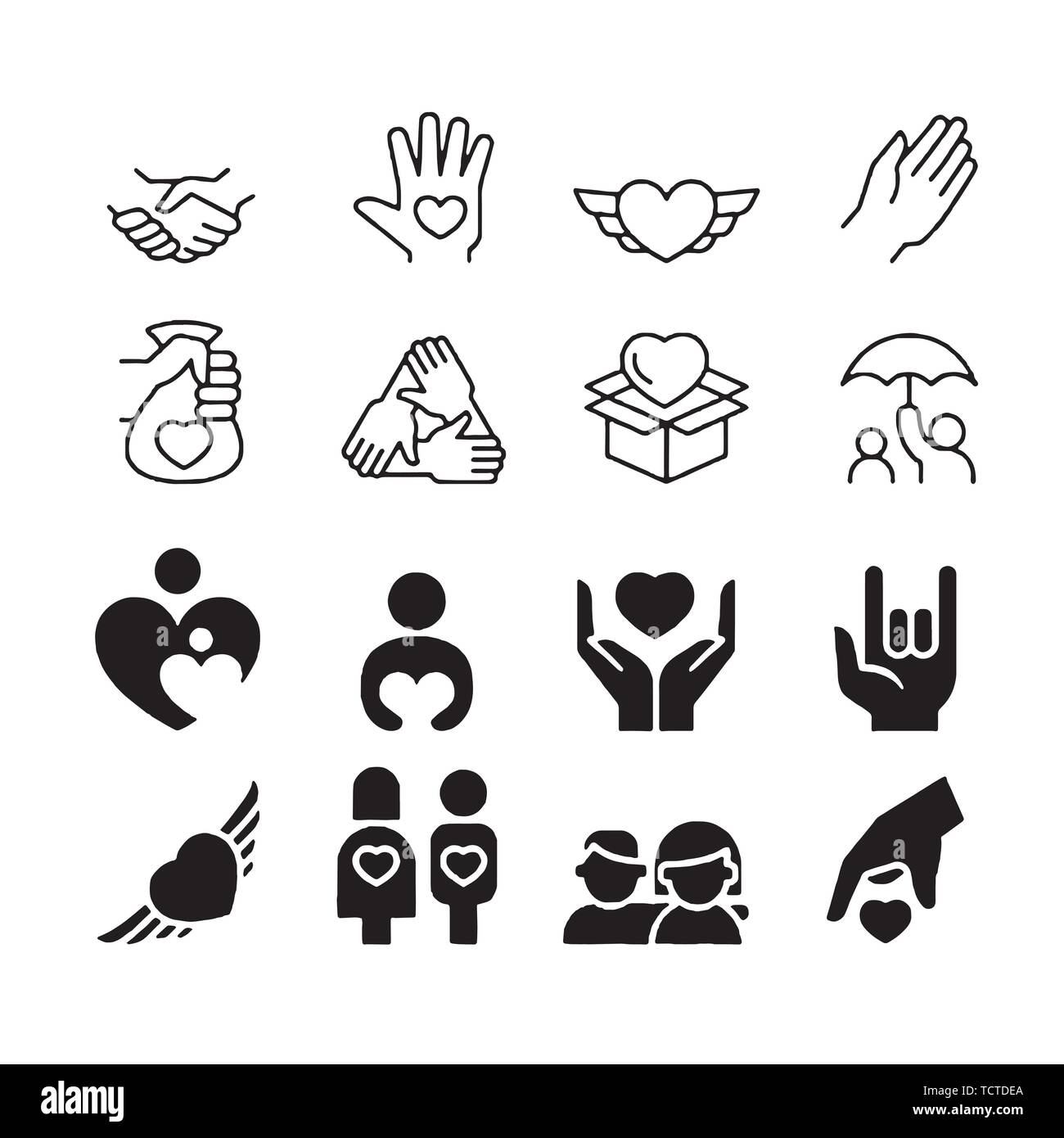 Freundschaft Und Liebe Zeile Fur Symbole Interaktion Gegenseitiges Verstandnis Und Unterstutzung Vertrauen Handshake Soziale Verantwortung Gegenseitige Liebe Symbole Stock Vektorgrafik Alamy