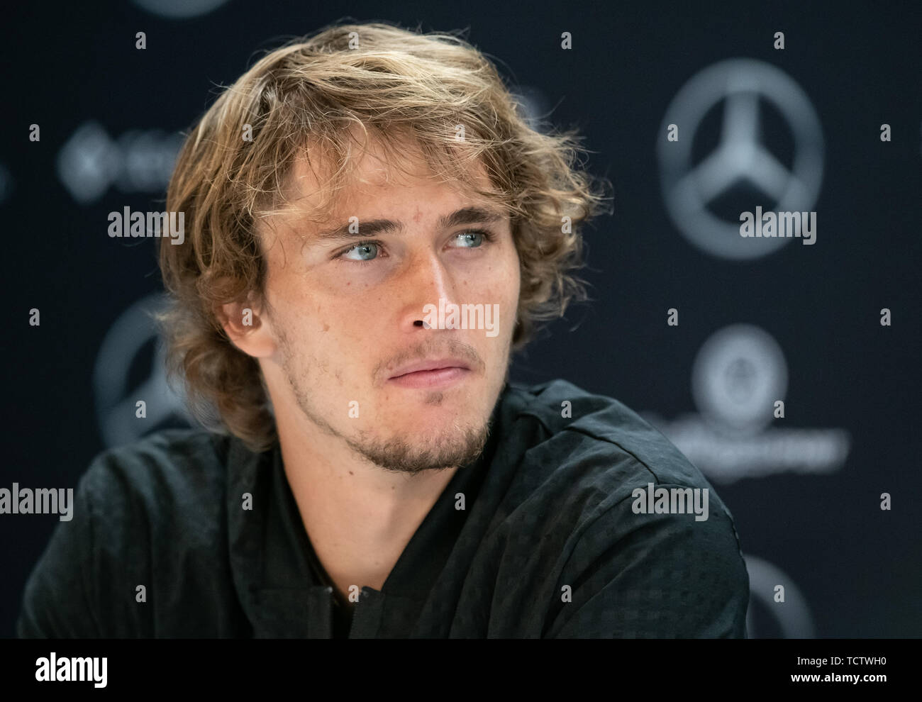 Stuttgart, Deutschland. 10 Juni, 2019. Tennis: ATP-Tour: Stuttgart: Alexander Zverev (Deutschland) nimmt an einer Pressekonferenz. Credit: Silas Stein/dpa/Alamy leben Nachrichten Stockfoto