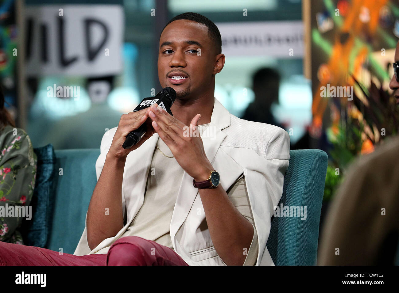 New York, USA. 10 Juni, 2019. Jessie T. Usher am bauen Lautsprecher Serie: Diskutieren im fünften Film in der Haft"-filmserie am Bau Studio. Quelle: Steve Mack/Alamy leben Nachrichten Stockfoto