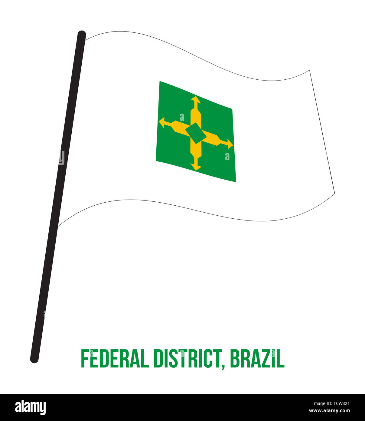 Federal District (Brasilien) Flagge schwenkten Vector Illustration auf weißem Hintergrund. Staaten Flagge von Brasilien. Stockfoto