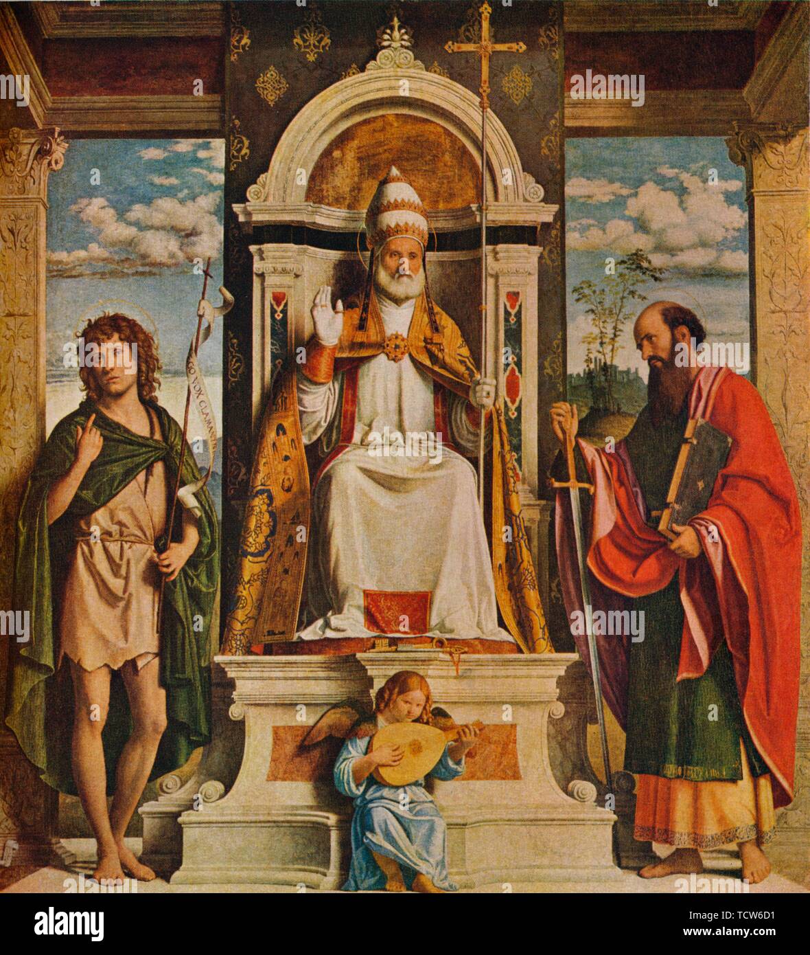 T'S. Peter thront mit St. Johannes der Täufer und St. Paulus', 1515-1516, (1930). Schöpfer: Giovanni Battista Cima da Conegliano. Stockfoto