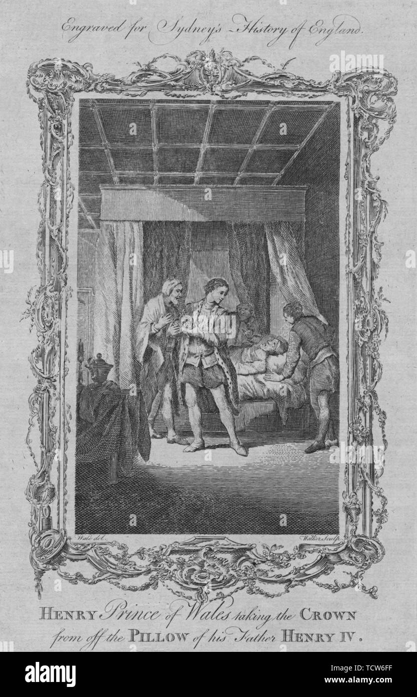 "Heinrich Prinz von Wales unter der Krone von aus dem Kissen dieses Vaters Heinrich IV', 1773. Schöpfer: William Walker. Stockfoto