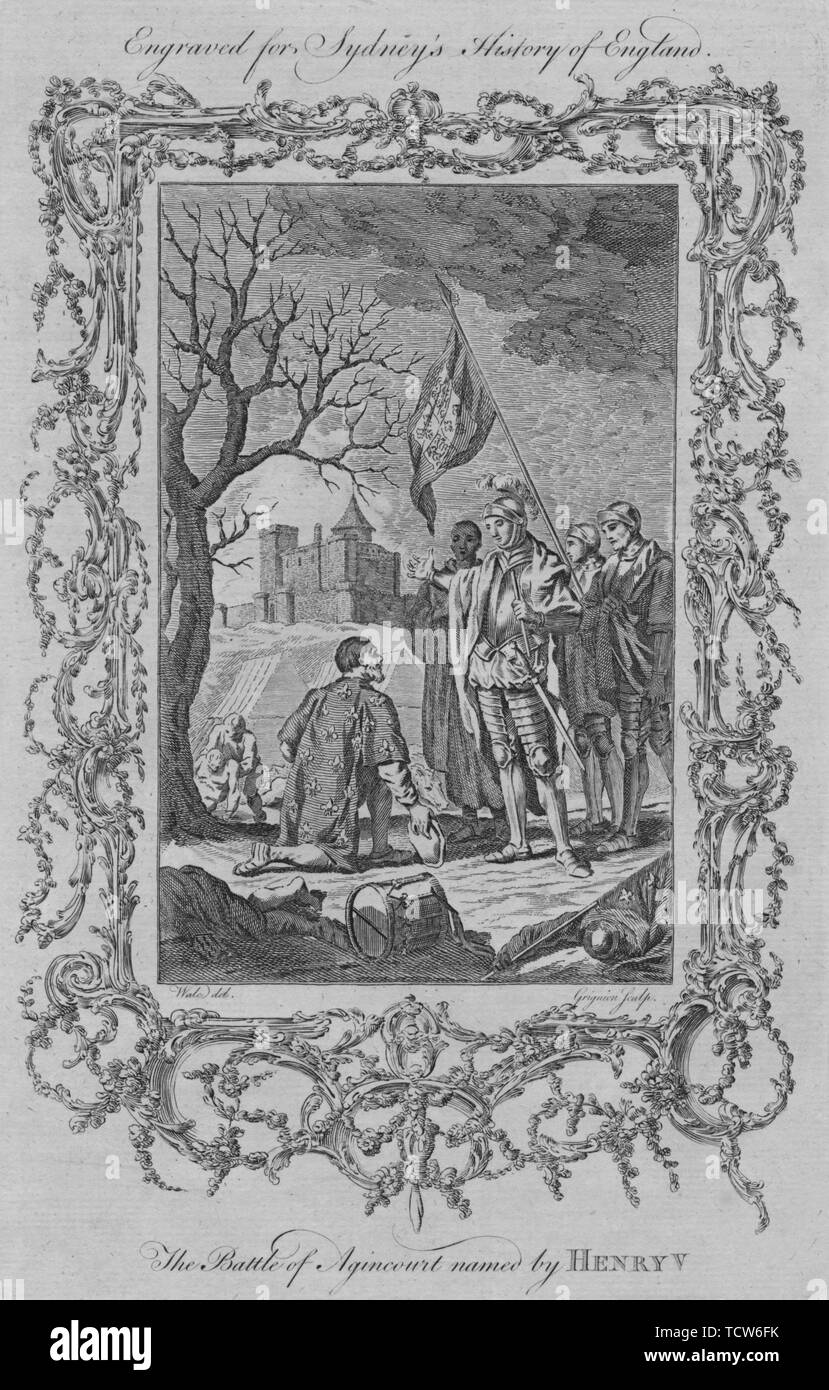 "Die Schlacht von Agincourt von Henry V', 1773 benannt. Schöpfer: Charles Grignion. Stockfoto