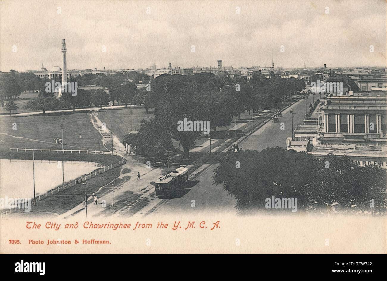 "Die Stadt und Chowringhee aus der Y. M.C.A.", Anfang des 20. Jahrhunderts. Schöpfer: Johnston & Hoffmann. Stockfoto