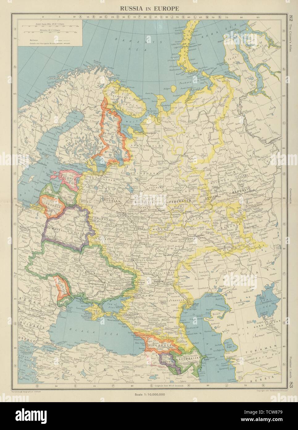 Udssr russische Krim. Belarus Weissrussland. Kaukasus. 1914 Türkei Grenze 1947 Karte Stockfoto