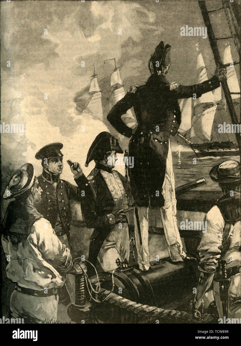 Captain William Walpole Abfangen des Herzogs von Saldanha Schiffe, Liberale Kriege, 1829 (c 1890). Schöpfer: William Heysham Overend. Stockfoto