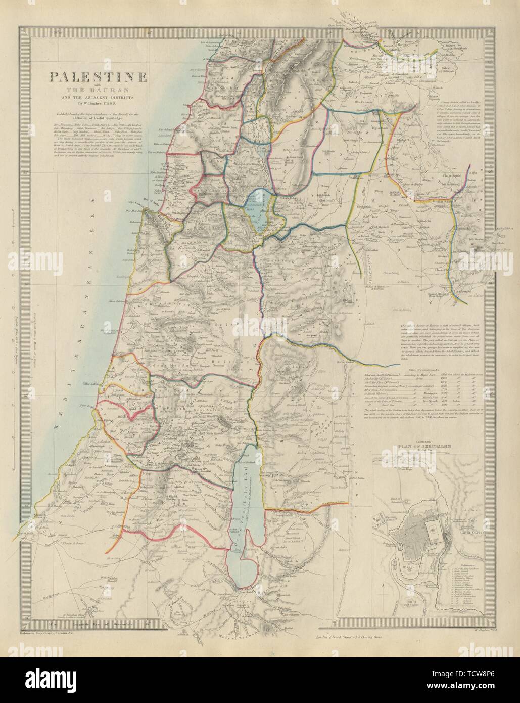 Palästina & Hauran. Israel Jordanien Syrien Libanon Jerusalem plan SDUK 1874 Karte Stockfoto