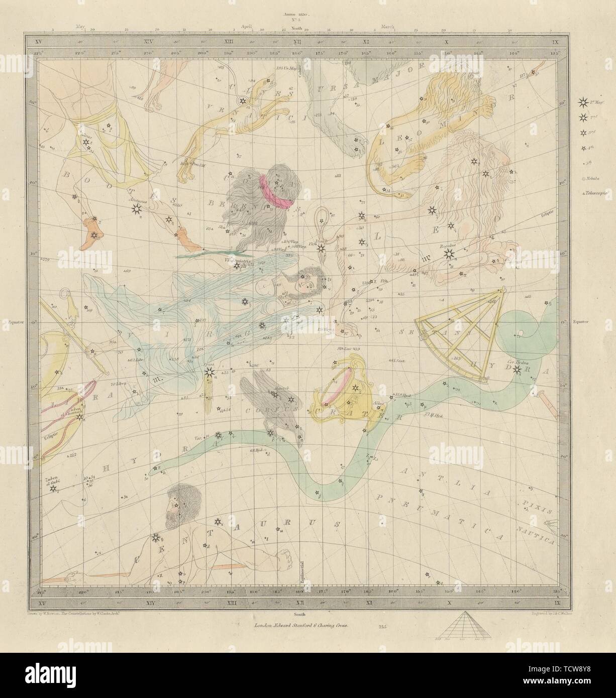 Astronomie ASTRO Star Karte Diagramm Zeichen 3 Herbsttagundnachtgleiche. SDUK 1874 alte Stockfoto