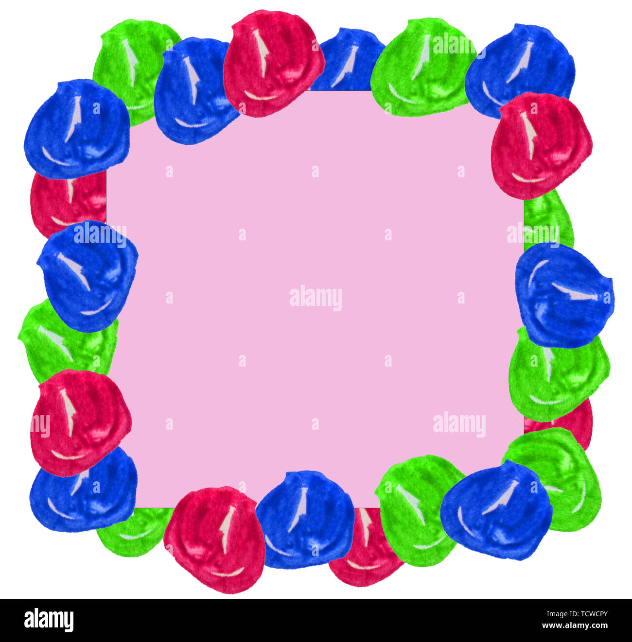 Cute aquarell Frame Set bunte Hand gezeichnet Kugeln isoliert runde Flecken auf rosa Hintergrund für Text, Gestaltung, Web. Platz für Hinweis, Drucken, Vorlage Stockfoto