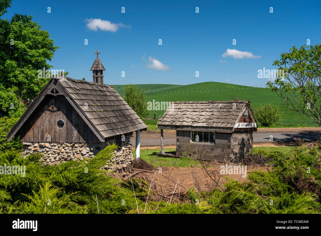 Eine Gruppe von restaurierten alten Bauernhaus in der Nähe von Palouse, Washington, USA. Stockfoto