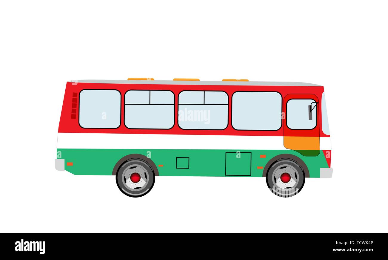 Bus Seitenansicht auf einem isolierten Hintergrund. Vector Illustration Stock Vektor