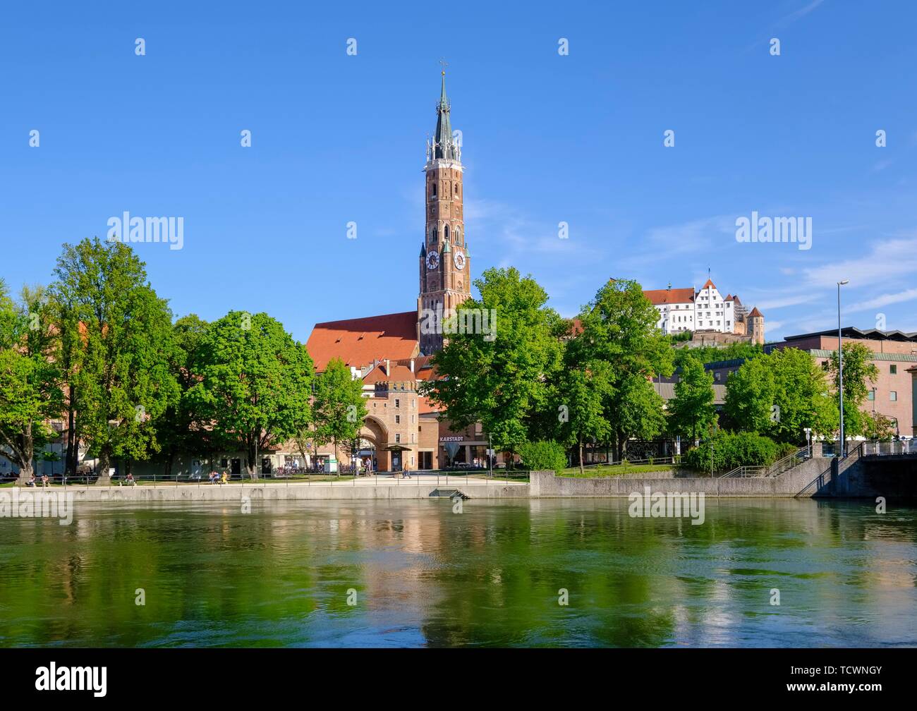 Kirche St. Martin, Burg Trausnitz, Isar, Landshut, Niederbayern, Bayern, Deutschland Stockfoto