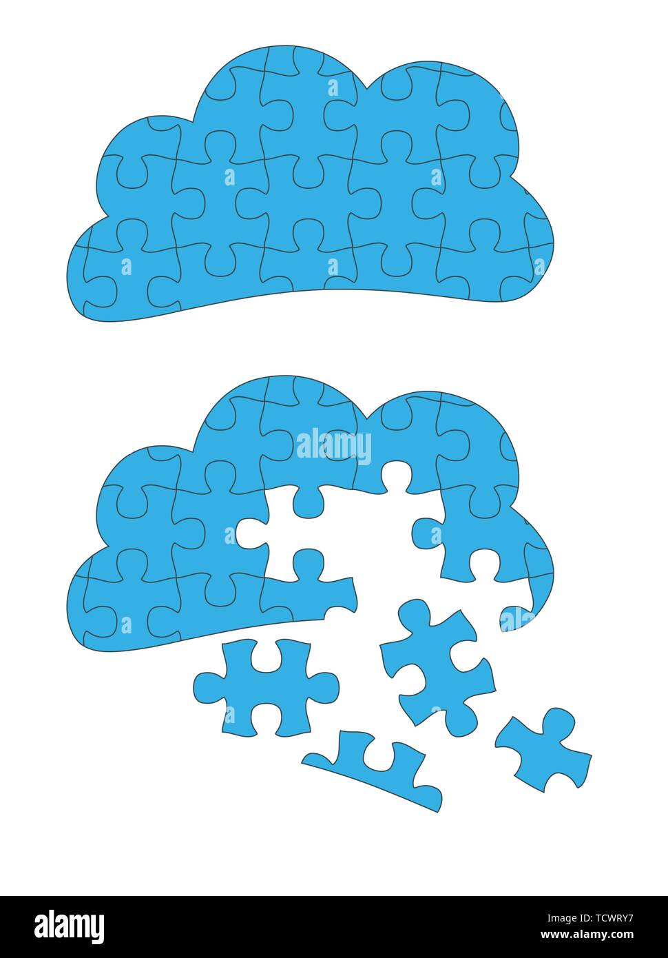 Cloud Computing Jigsaw Konzept mit großen Stücken - puzzleteile sind getrennt und bewegliche Stock Vektor