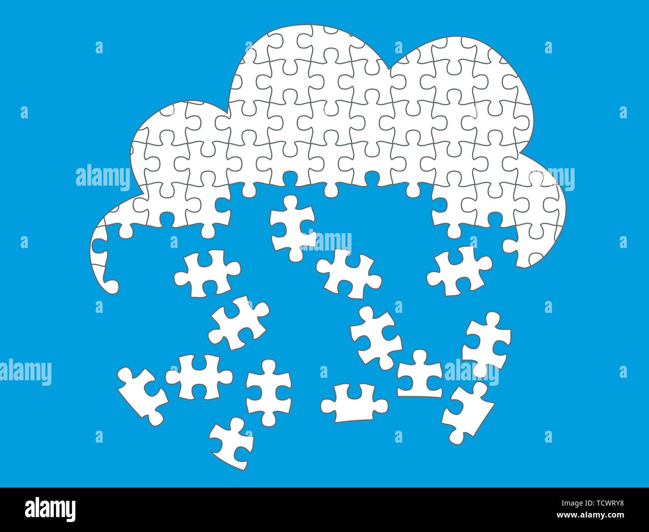 Cloud Computing Jigsaw Konzept mit Stücken unten regnet - puzzleteile sind getrennt und bewegliche Stock Vektor