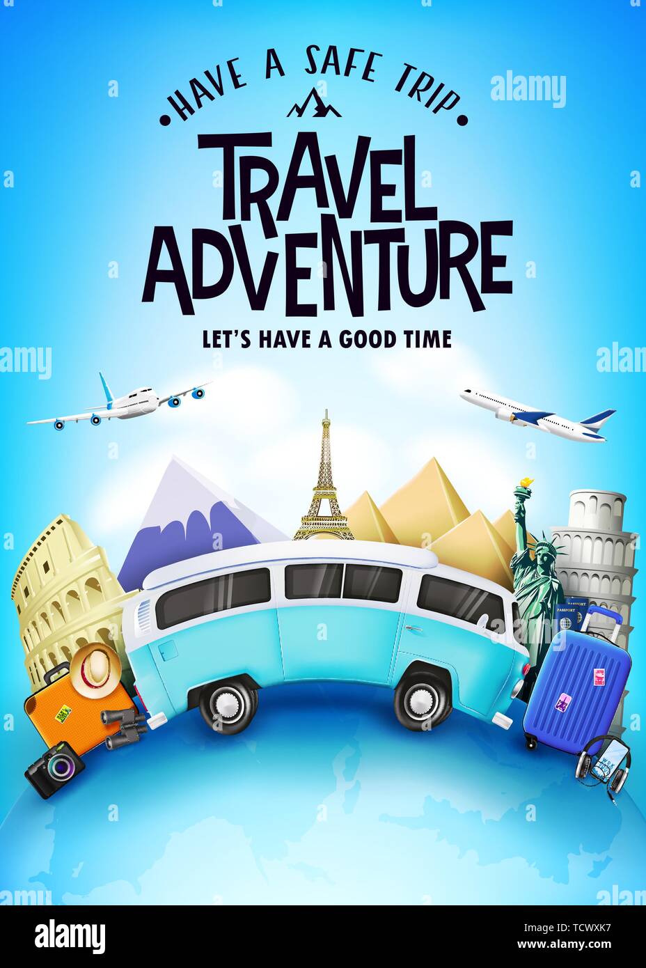 Reisen Abenteuer Tourismus Plakat Mit Realistischen 3D Reisen Auto Und 