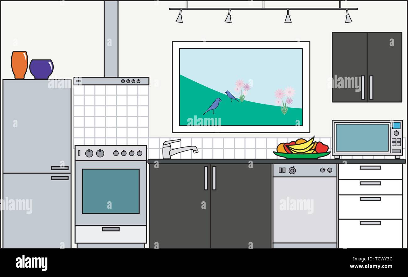 Küche mit Ausstattung - Diese Datei wird direkt in die 3-level Haus Vektor mit leeren Zimmer - bitte mein Portfolio für große Cutaway H siehe Stock Vektor