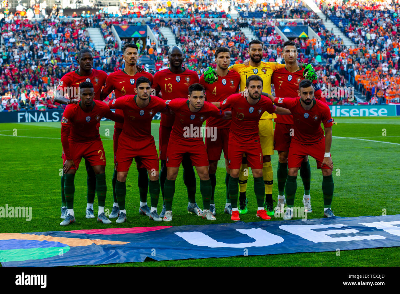 Portugal Line up vor dem UEFA Nationen League Finale im Dragon Stadion in Porto, Portugal (Portugal 1:0 Niederlande). Stockfoto