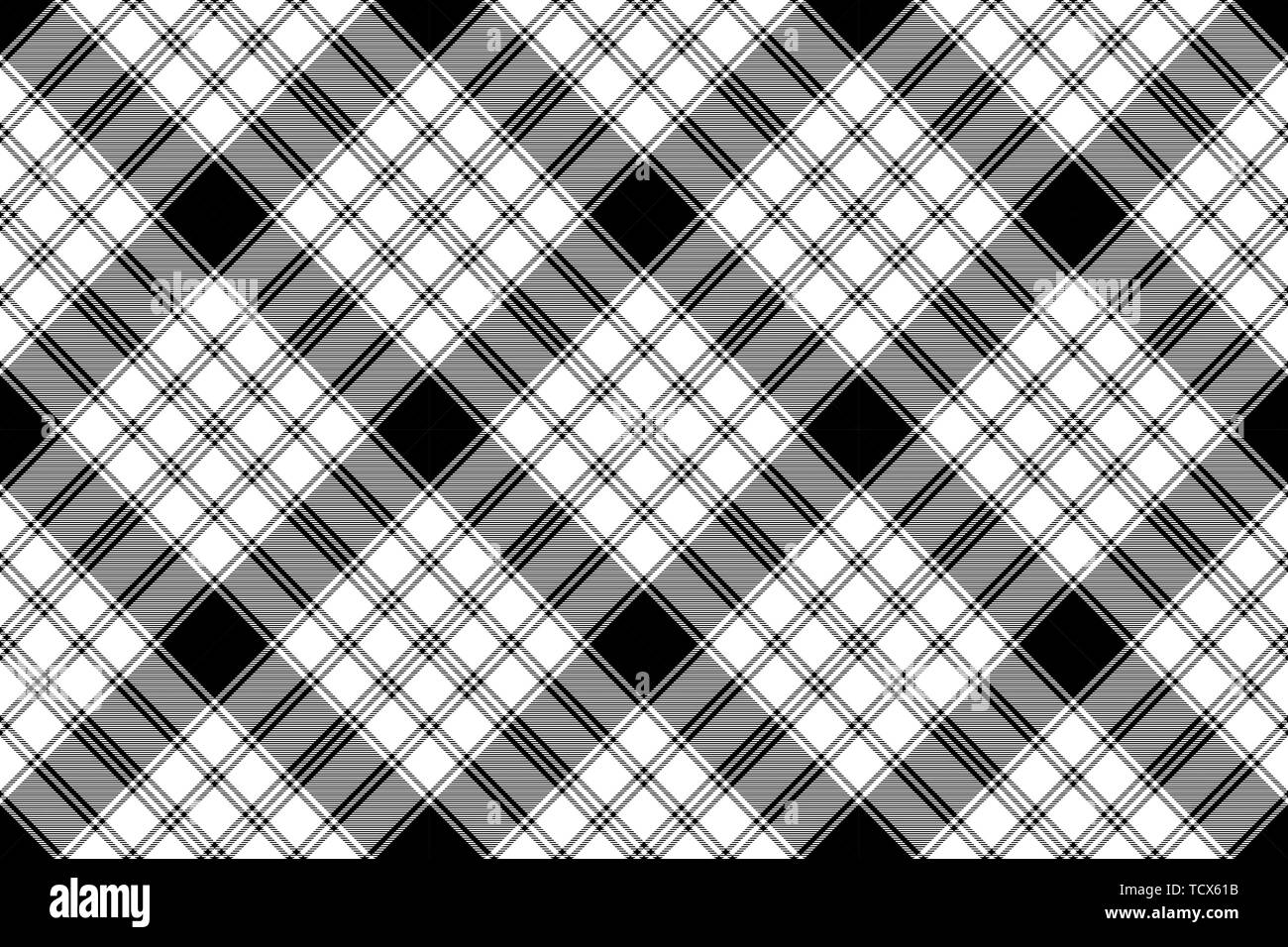 Schwarze und weiße prüfen diagonal Textur plaid nahtlose Muster. Vector Illustration. Stock Vektor