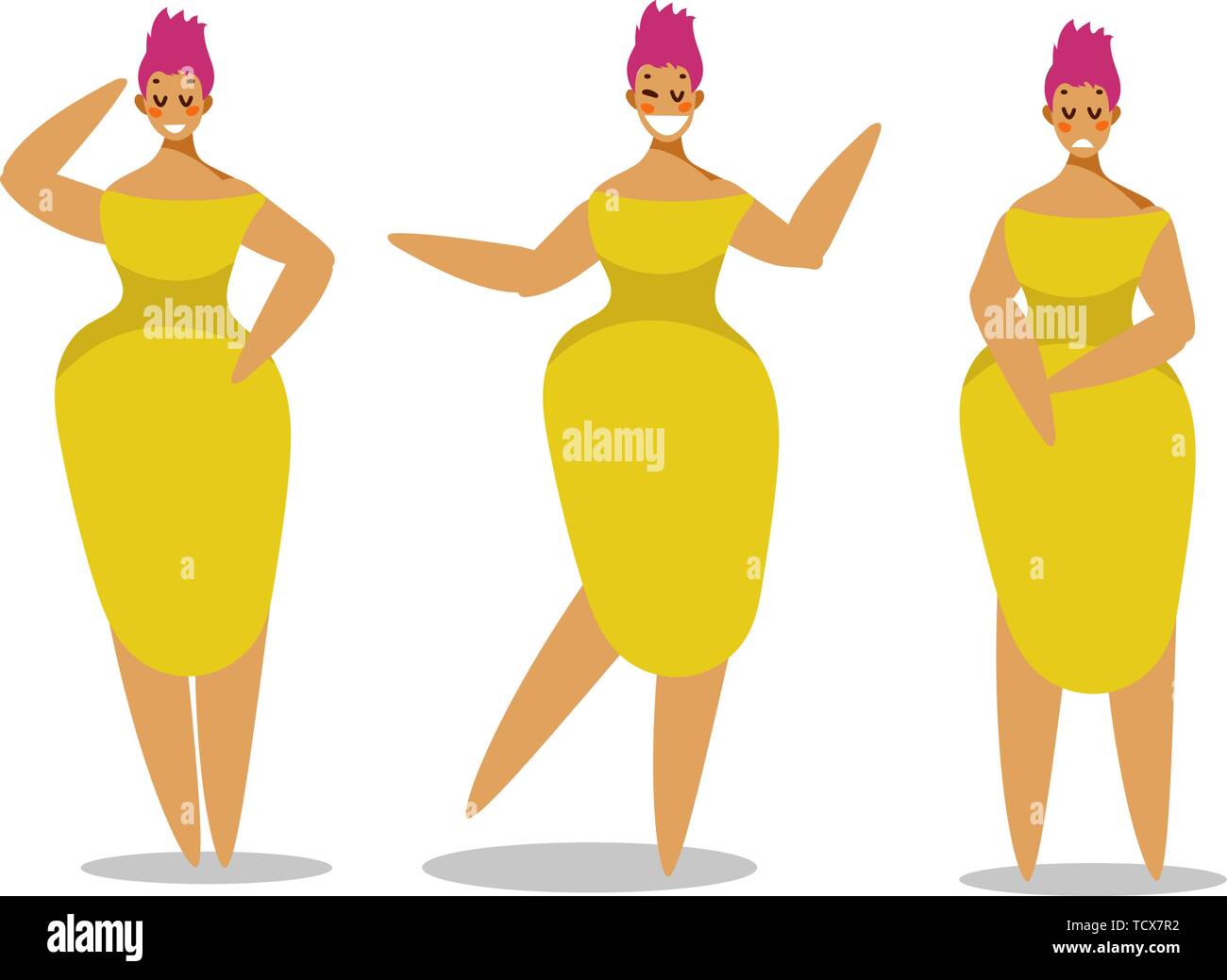 Einstellen der Frauen in eleganten Kleid in unterschiedlichen Posen. Zeichensatz für Ihr Projekt. Vector Illustration im flachen Stil. Stock Vektor