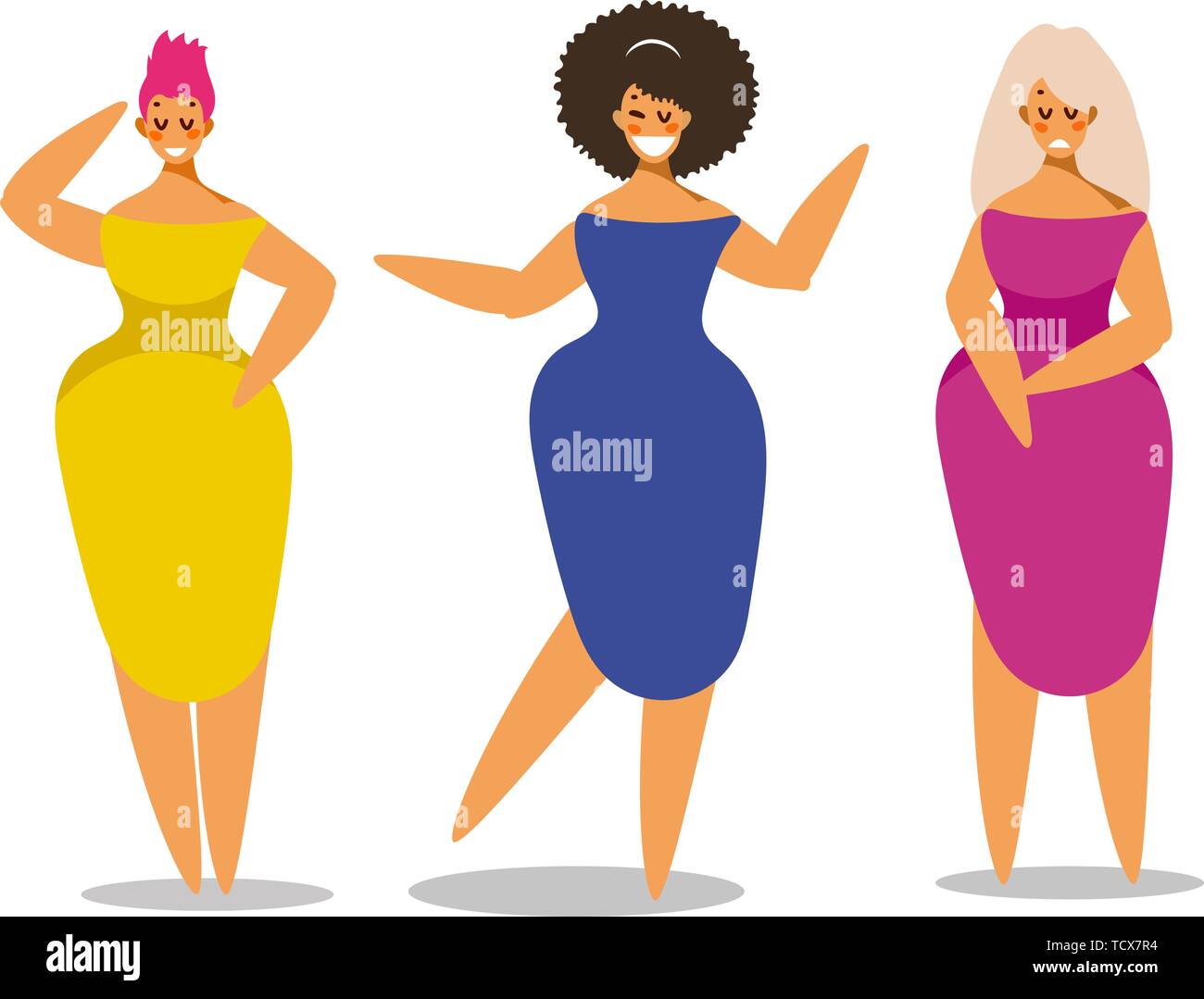 Einstellen der Frauen in eleganten Kleid in unterschiedlichen Posen. Zeichensatz für Ihr Projekt. Vector Illustration im flachen Stil. Stock Vektor