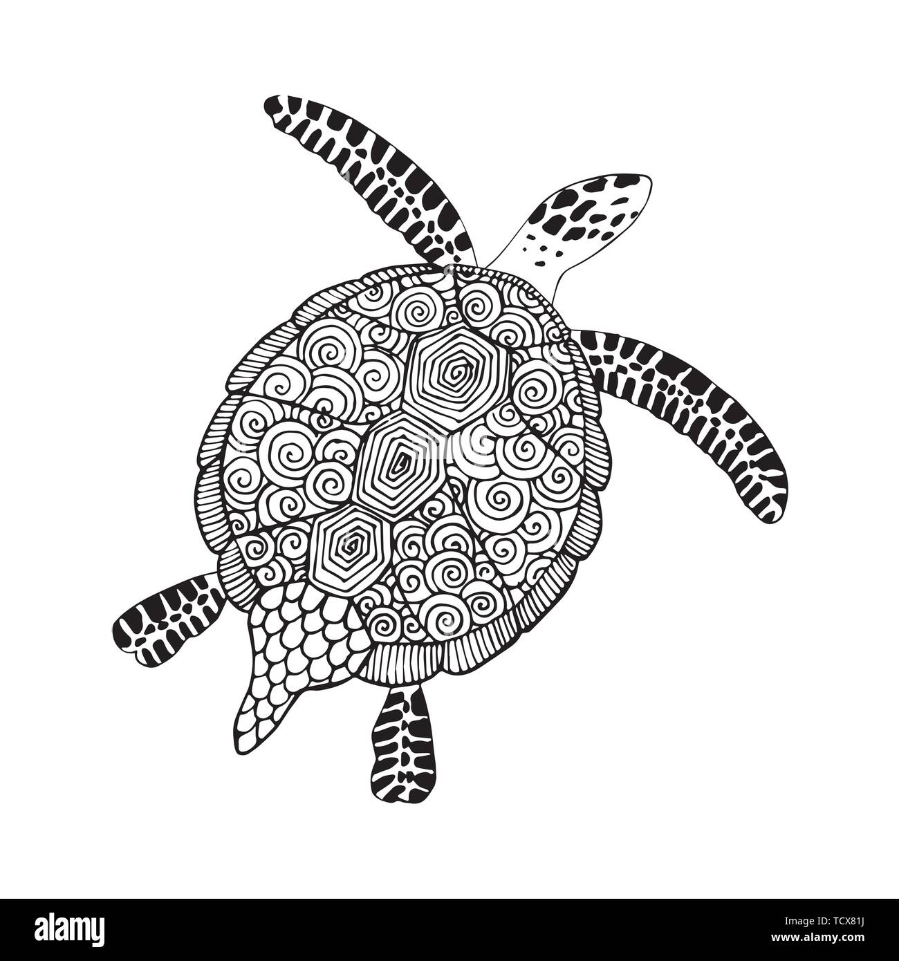 Sea Turtle. Hand Vector Illustration gezeichnet. Turtle isoliert auf weißem Hintergrund Stock Vektor