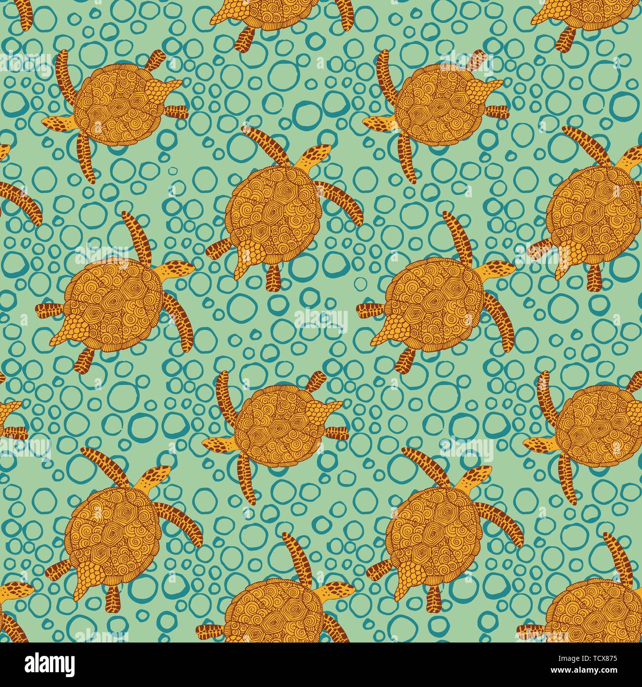 Nahtlose Muster mit Hand gezeichnete Schildkröten. Tier Hintergrund. Alle Elemente werden nicht beschnitten und unter Maske versteckt. Stock Vektor