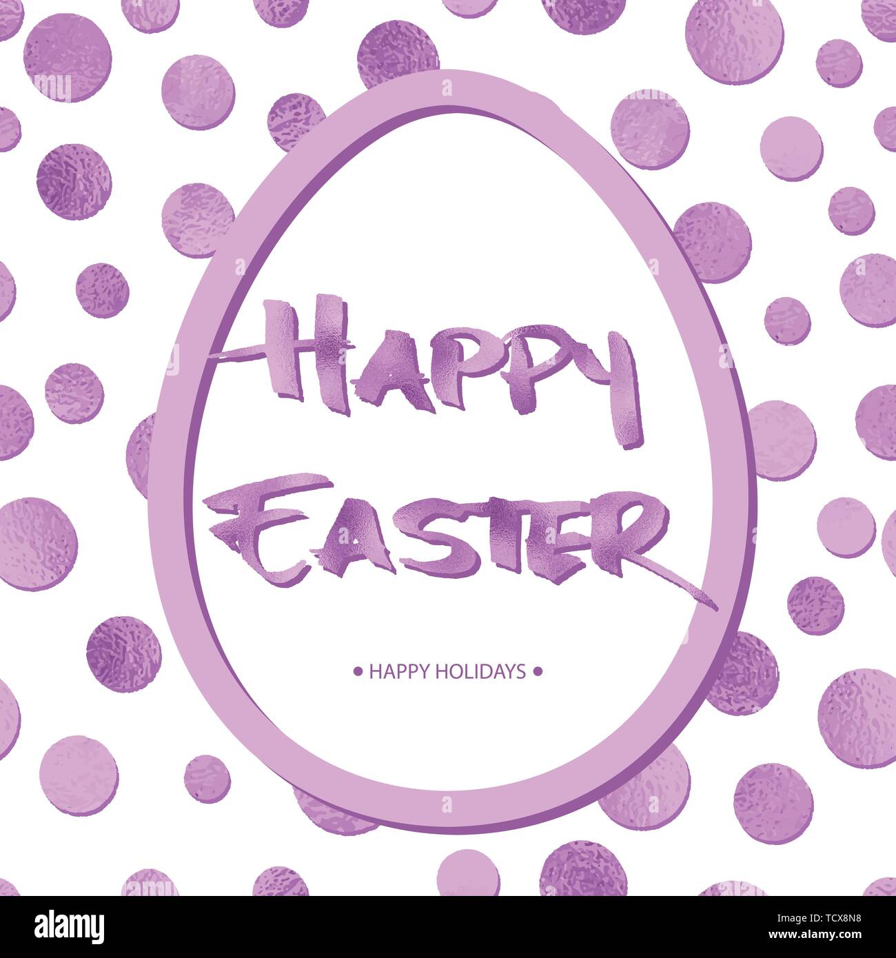 Ostern Hintergrund mit lila Kreise, große Ei und Grunge kalligrafischen Text. Vector Illustration. Design Element für Einladungen, Grußkarten. Stock Vektor